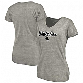 Women's Chicago White Sox Freehand V Neck Slim Fit Tri Blend T-Shirt Ash FengYun